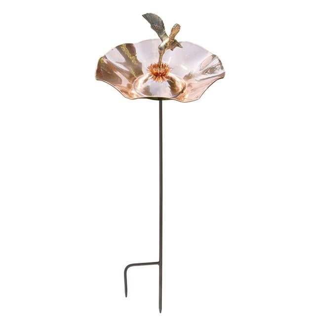 Copper Plated Hummingbird Birdbath with Wall Mount Bracket