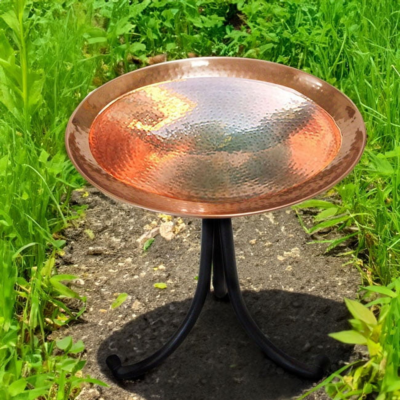 Copper Plated Metal Bird Bath with Black Tripod Stand