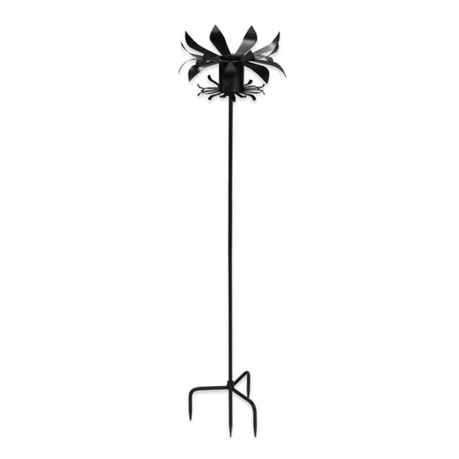 Tall Black Matte Metal Gazing Globe Stand with Petal Design