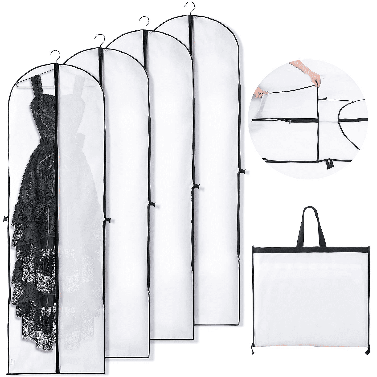 Travel Suit Carrier - PEVA Dust-Proof Garment Bag With Zipper & Window,  Foldable For Travel & Storage Long Dress Cover 60x180 Cm