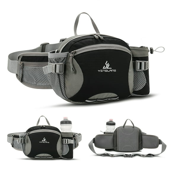 Running Fanny Pack, Waterproof Belt Bag with Water Bottle Holder - Black