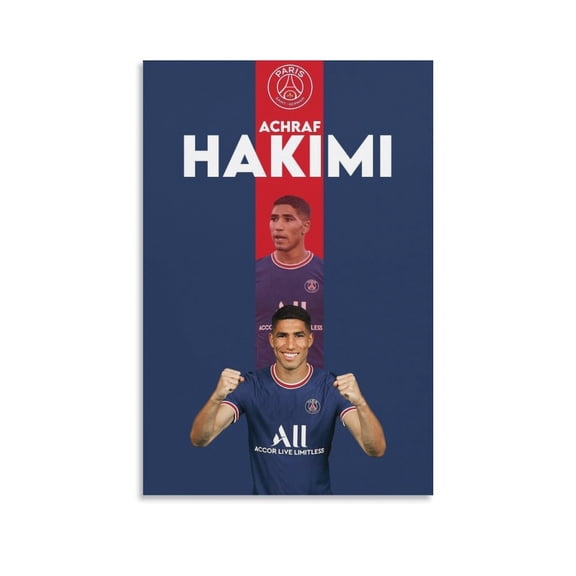 Achraf Hakimi Football Poster Football Player Art Poster Canvas Football Star Print Picture Poster (1) Artworks Canvas Poster Room Aesthetic Wall Art Prints Home Modern Decor Gifts 16x24inch(40x60cm)