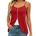 thumbnail image 1 of Achuyrbd Plus Size Women's 2-in-1 Spaghetti Strap Cami Top, Button Front Color Block Split Hem Sleeveless Tank 1X-3X, Red, 1 of 7