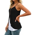 thumbnail image 1 of Achuyrbd Plus Size Women's 2-in-1 Spaghetti Strap Cami Top, Button Front Color Block Split Hem Sleeveless Tank 1X-3X, 1 of 7