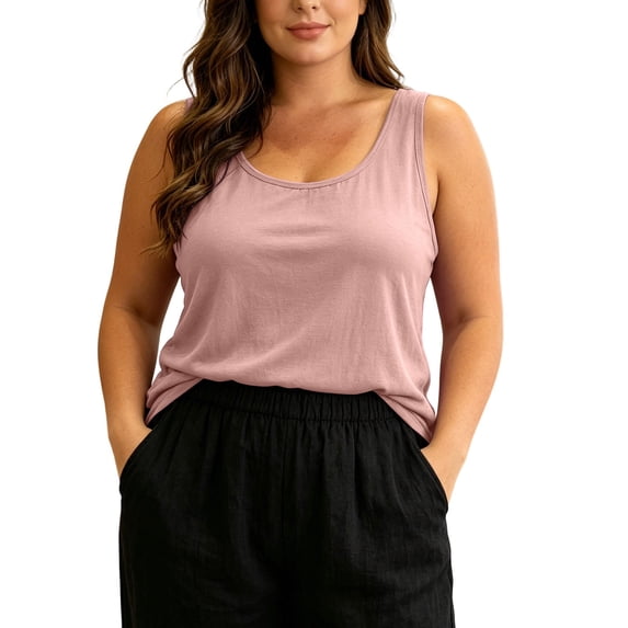 Achuyrbd Plus Size Women's Basic Tank Top, U Scoop Neck Wide Shoulder Strap Soft Knit Sleeveless Layering Top for Curvy Figures, XL-4XL