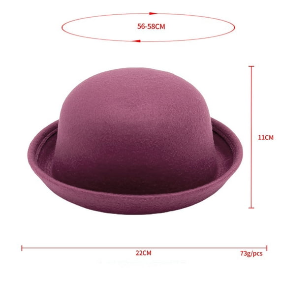 Achuyrbd Unisex Wool Felt Bowler Hat, Rolled Brim Derby Style Casual Fedora