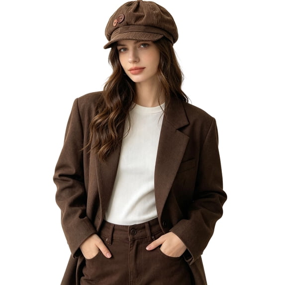 Achuyrbd Women's Corduroy Newsboy Cap, Retro Button Decor Beret Hat