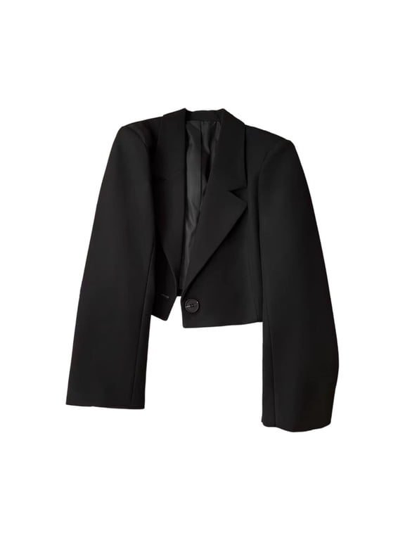Women's Cropped Blazer Jacket, Notched Lapel Long Sleeve Casual Short Suit Coat, S-3XL ,Black