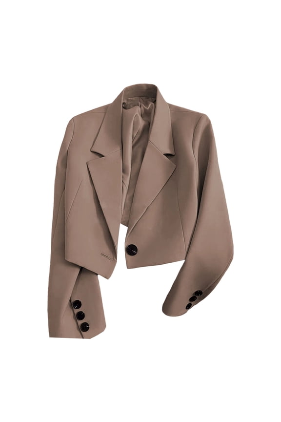 Women's Cropped Blazer Jacket, Notched Lapel Long Sleeve Casual Short Suit Coat, S-3XL ,Khaki