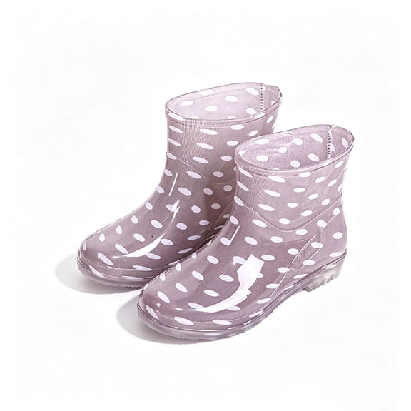 Achuyrbd Women's Dot PVC Ankle Rain Boots, Glossy Surface Slip-On Design, Waterproof Lightweight Short Wellies