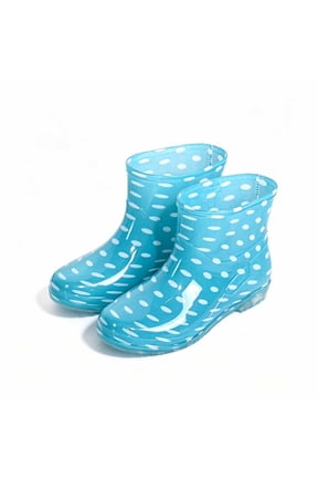Women's Dot PVC Ankle Rain Boots, Glossy Surface Slip-On Design, Waterproof Lightweight Short Wellies