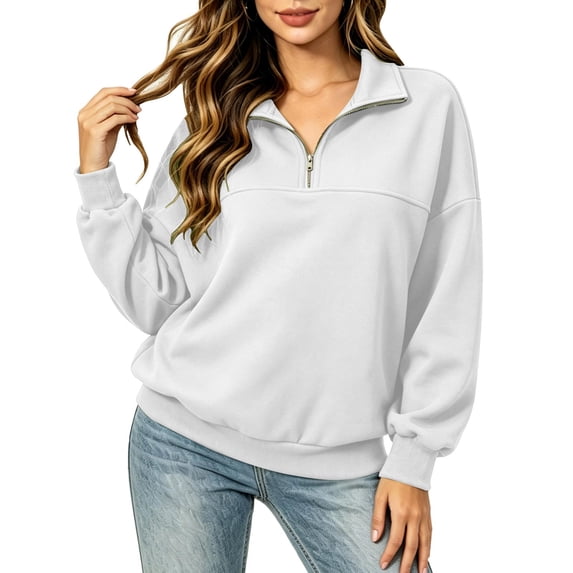 Achuyrbd Women's Fleece Half-Zip Pullover, Stand Collar Long Sleeve Sweatshirt, Minimalist Drop Shoulder Casual Winter Top, S-2XL