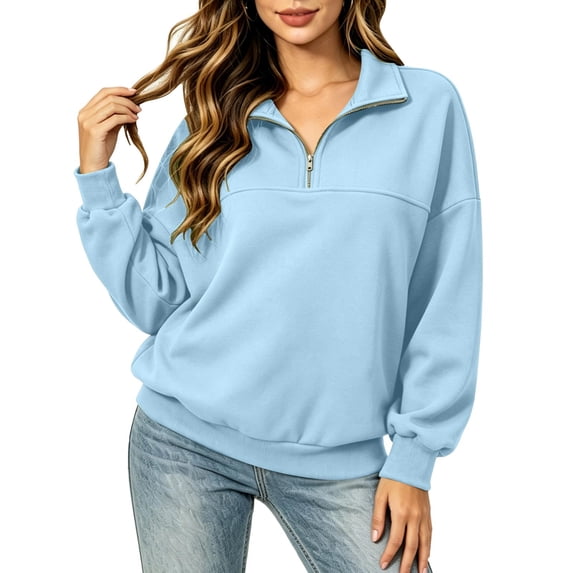 Achuyrbd Women's Fleece Half-Zip Pullover, Stand Collar Long Sleeve Sweatshirt, Minimalist Drop Shoulder Casual Winter Top, S-2XL