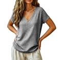 thumbnail image 1 of Achuyrbd Women's Gingham V-Neck T-Shirt, Casual Loose Short Sleeve Plaid Blouse, S-2XL, 1 of 7