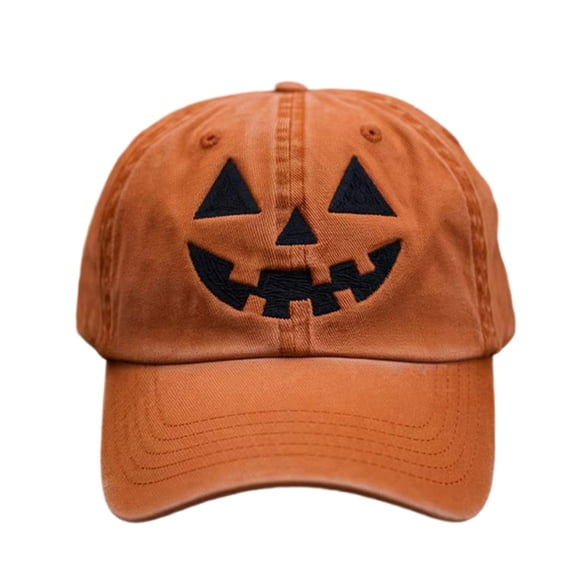 Achuyrbd Women's Halloween Jack-o'-Lantern Washed Baseball Cap, Fall Pumpkin Face Embroidery Casual Dad Hat