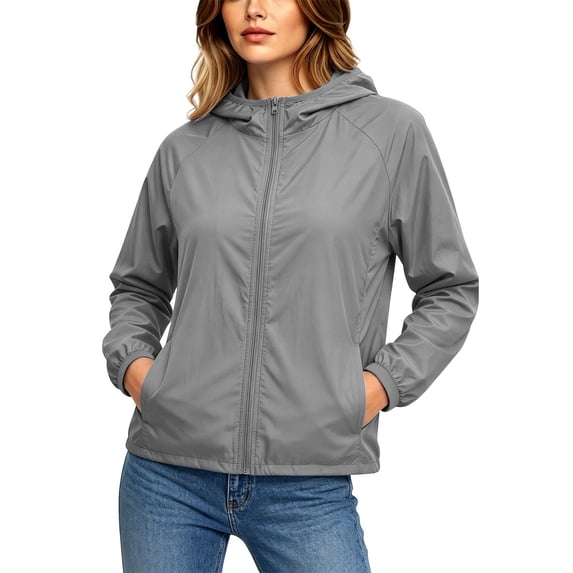 Achuyrbd Women's Lightweight Hooded Sun Protection Jacket, Full Zip Casual Summer Windbreaker, S-4XL ,Gray