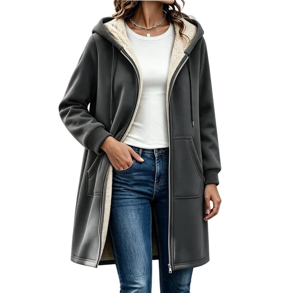 Solid Vcolor Achuyrbd Women's Long Sleeve Mid-Length Zip Up Hooded Sherpa with ...