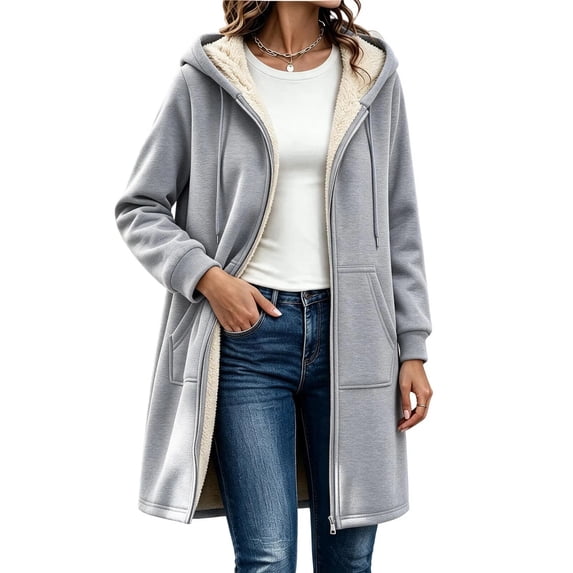 Solid Vcolor Achuyrbd Women's Long Sleeve Mid-Length Zip Up Hooded Sherpa with ...
