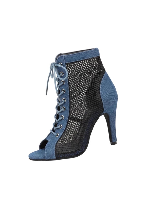 Women's Peep Toe Lace Up Ankle Sandals Mesh Panel Stiletto Heel Open Toe Booties
