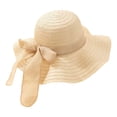 thumbnail image 1 of Achuyrbd Women's Ruffle Wide Brim Straw Sun Hat with Chiffon Bow, Summer UV Protection Beach Floppy Hat, 1 of 4