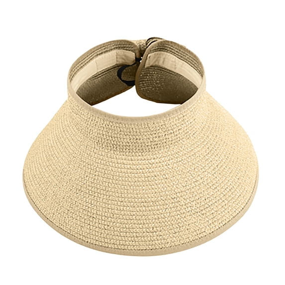 Achuyrbd Women's Wide Brim Straw Visor Hat, Foldable Packable Hollow Top Summer Beach Sun Protection Cap
