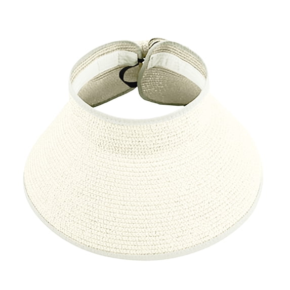 Achuyrbd Women's Wide Brim Straw Visor Hat, Foldable Packable Hollow Top Summer Beach Sun Protection Cap