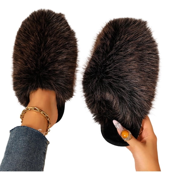 Achuyrbd Womens Fluffy House Slippers Plush Closed Toe Slip On Cozy Warm Indoor