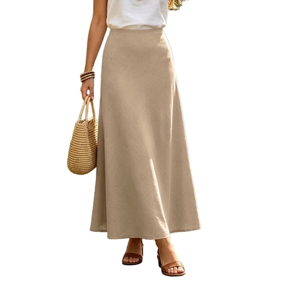 Achuyrbd Womens Maxi Skirt Cotton Linen Skirt Elastic Waist Flowy Summer Casual
