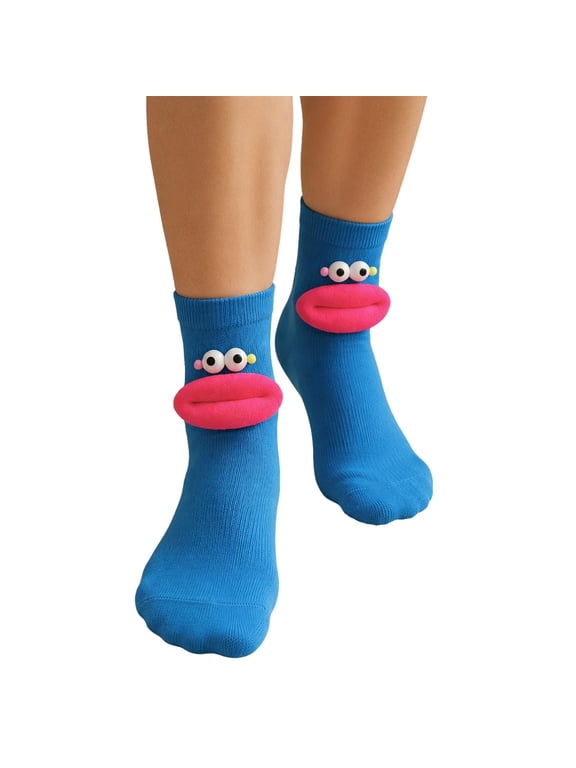 Womens Novelty Socks Crazy Funny 3D Big Mouth Lips Ankle Socks Cute Gift