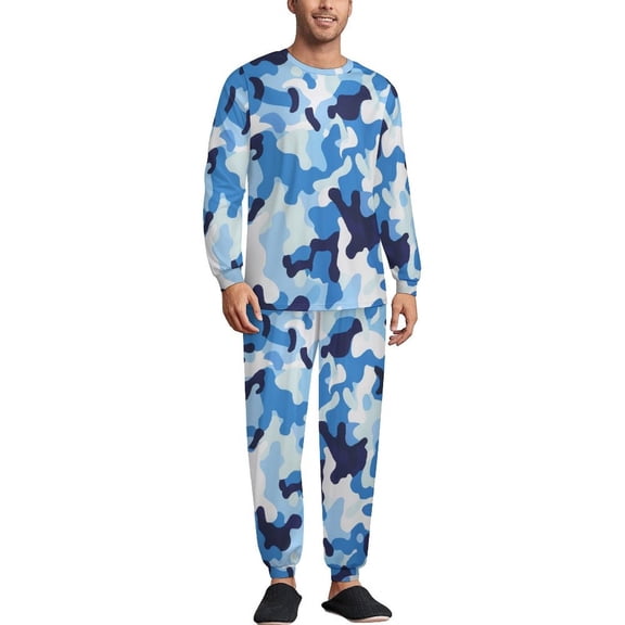 Acid Blue Men's Pajama Set Sleepwear Pjs Lightweight Long Sleeve Crewneck Shirts and Bottoms Soft Comfy Sleep Sets XL
