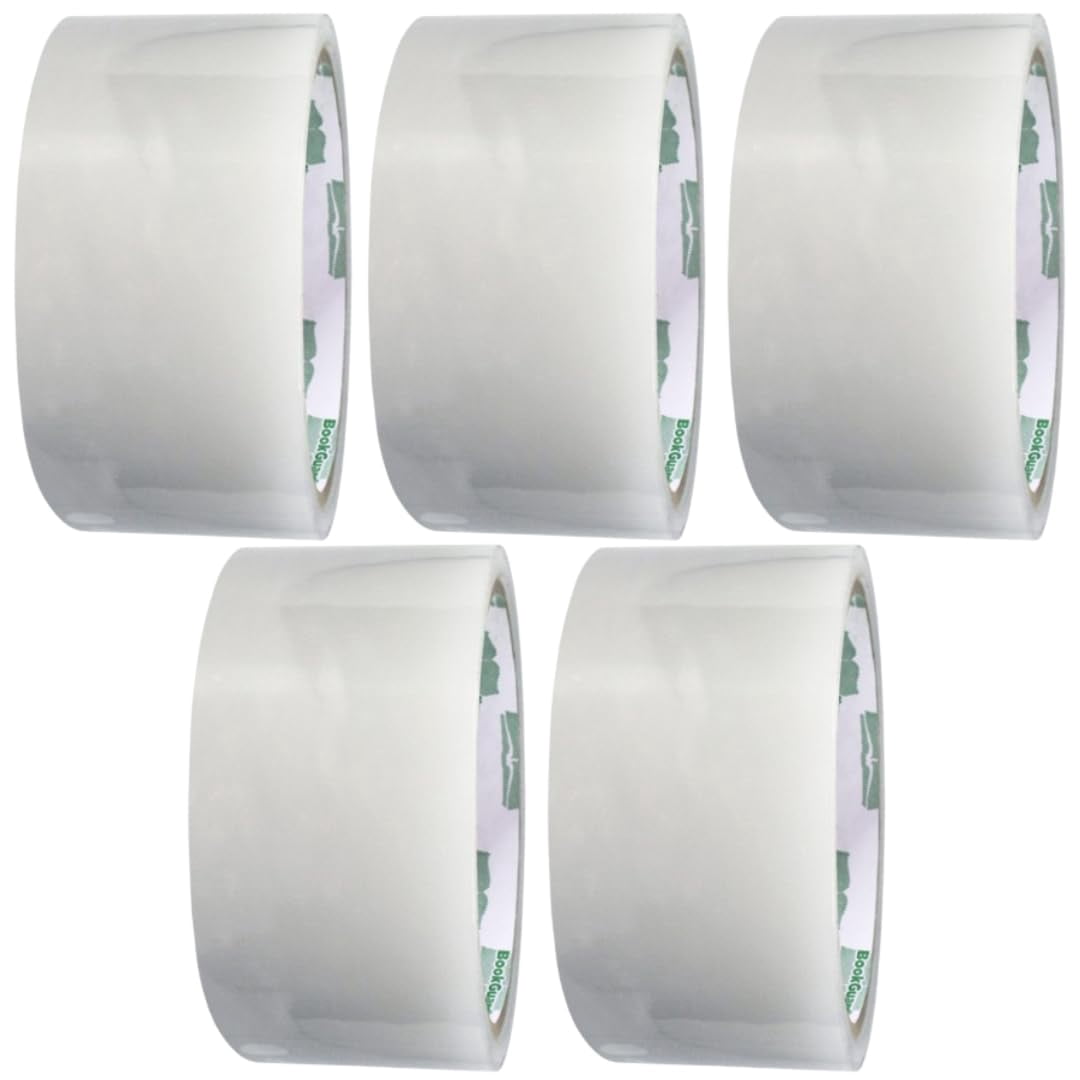 Acid-Free Clear Book Tape 2 Inch Stretchable Poly Tape for Repairing Leather Books Binding Hymnals, 15 Yards Roll, Pack of 5, Clear