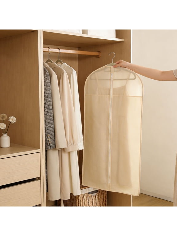 Acid Free Cotton Muslin Suit Garment Bag Long Dress Suit Storage Box Closet Organizer for Suits, Coats, Travel Bag, Washable Dress Protector Bags With Zipper And Clear Window