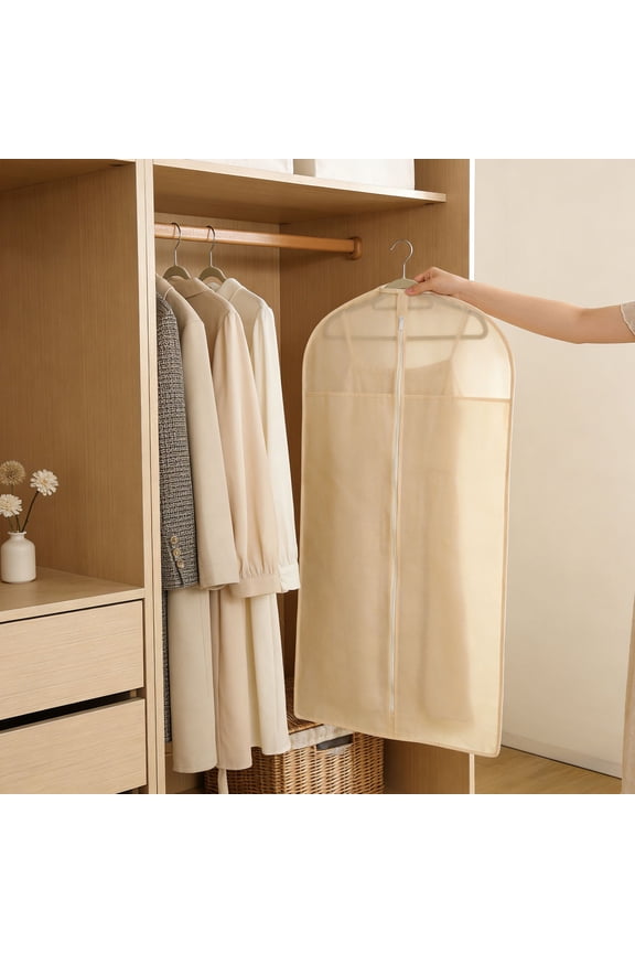 Acid Free Cotton Muslin Suit Garment Bag Long Dress Suit Storage Box Closet Organizer for Suits, Coats, Travel Bag, Washable Dress Protector Bags With Zipper And Clear Window