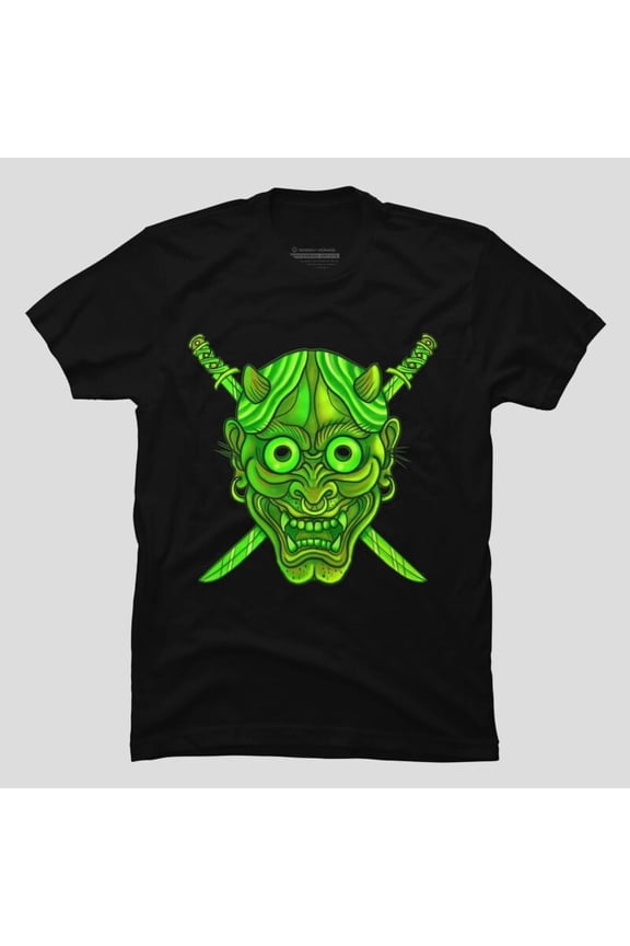 Acid Green Oni Demon Mask Japanese Yokai Urban Art H10086 T-Shirt, for Men and Women, Up to Size 5XL