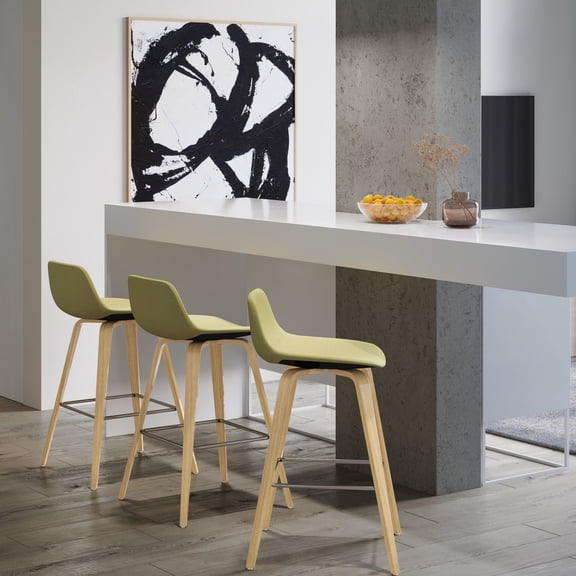 Acid Green Stool Set, Mid - century Modern with Chrome Footrest / Fits Home Decor