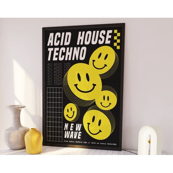 Acid House Techno Wall Art Print, Unframed Paper Poster 16x20in