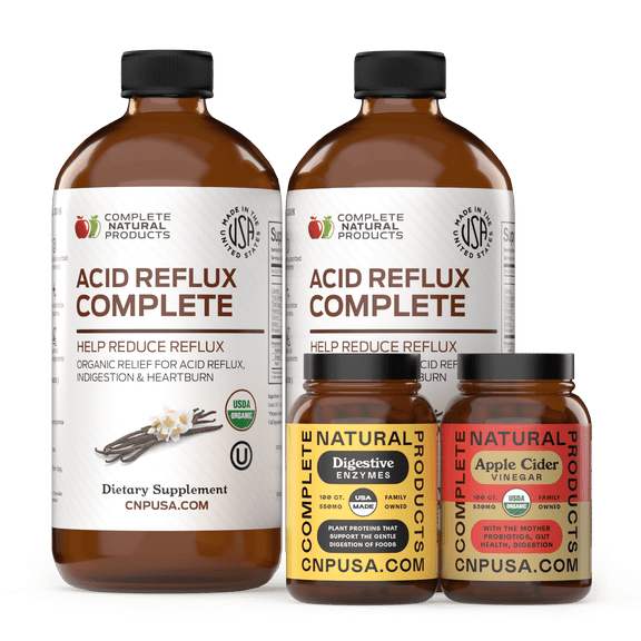 Complete Natural Products Acid Reflux Bundle - Acid Reflux Support USA Made - Organic Ingredients, Four Product Bundle