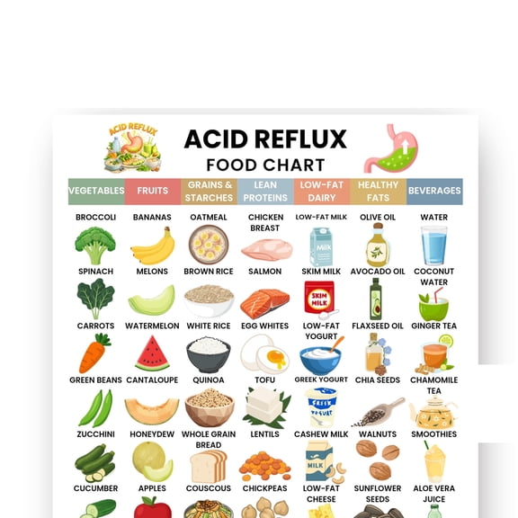 Acid Reflux Food Chart Poster GERD Diet Chart Poster Reflux Food Chart Poster Heartburn Diet Acid Base Chart Alkaline Food Chart Poster