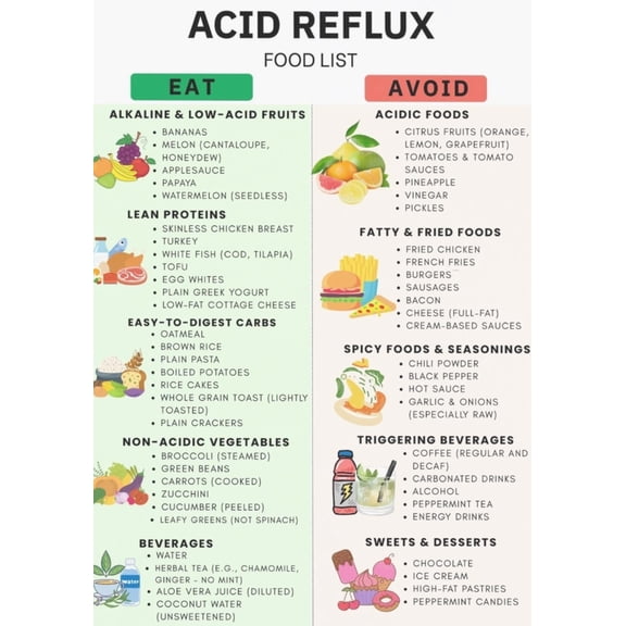 Acid Reflux Food List, GERD Diet List Poster, Low Acid Grocery List, Heartburn Food List Poster, GERD Grocery List, Reflux Friendly Food Chart Poster