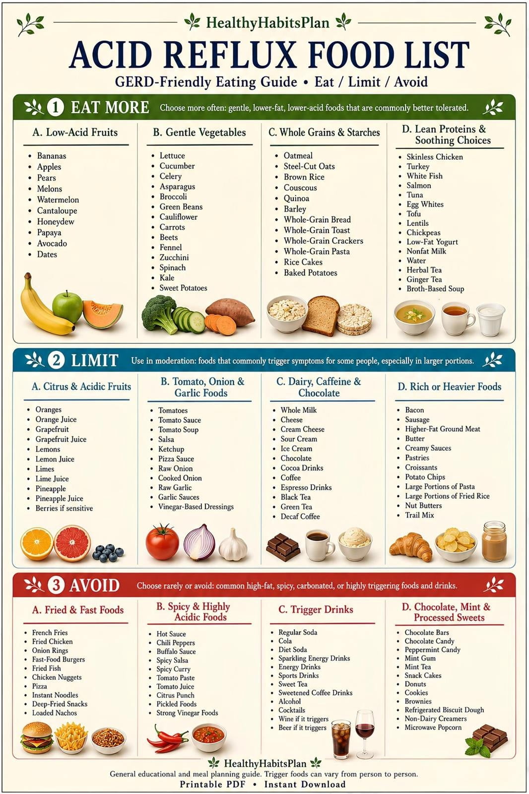 Acid Reflux Food List GERD Low Acid Guide Poster - Walmart.com