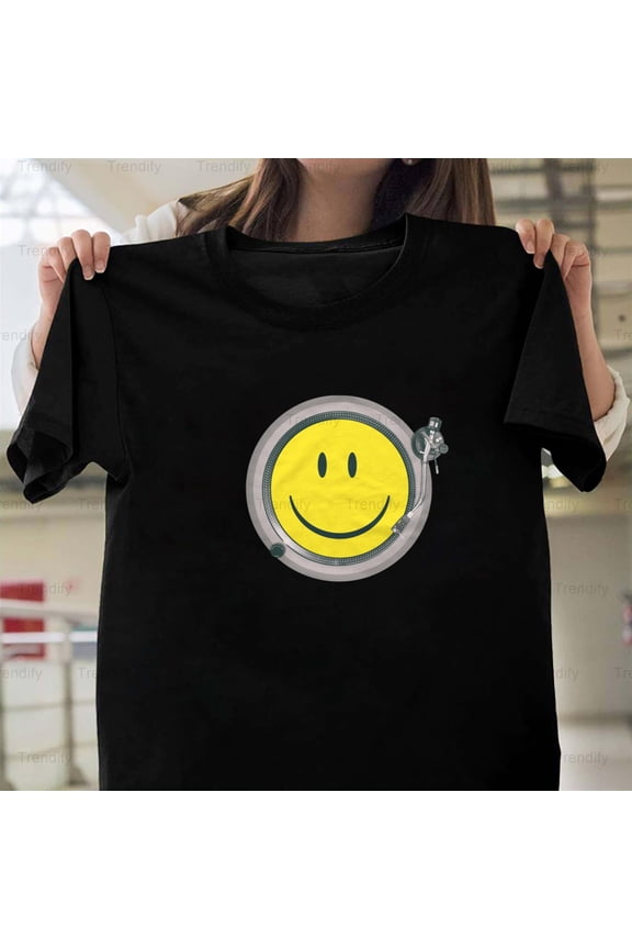 Acid Smiley Turntable Funny DJ Electronic Music Rave Graphic H12762 T-Shirt, for Men and Women, Up to Size 5XL