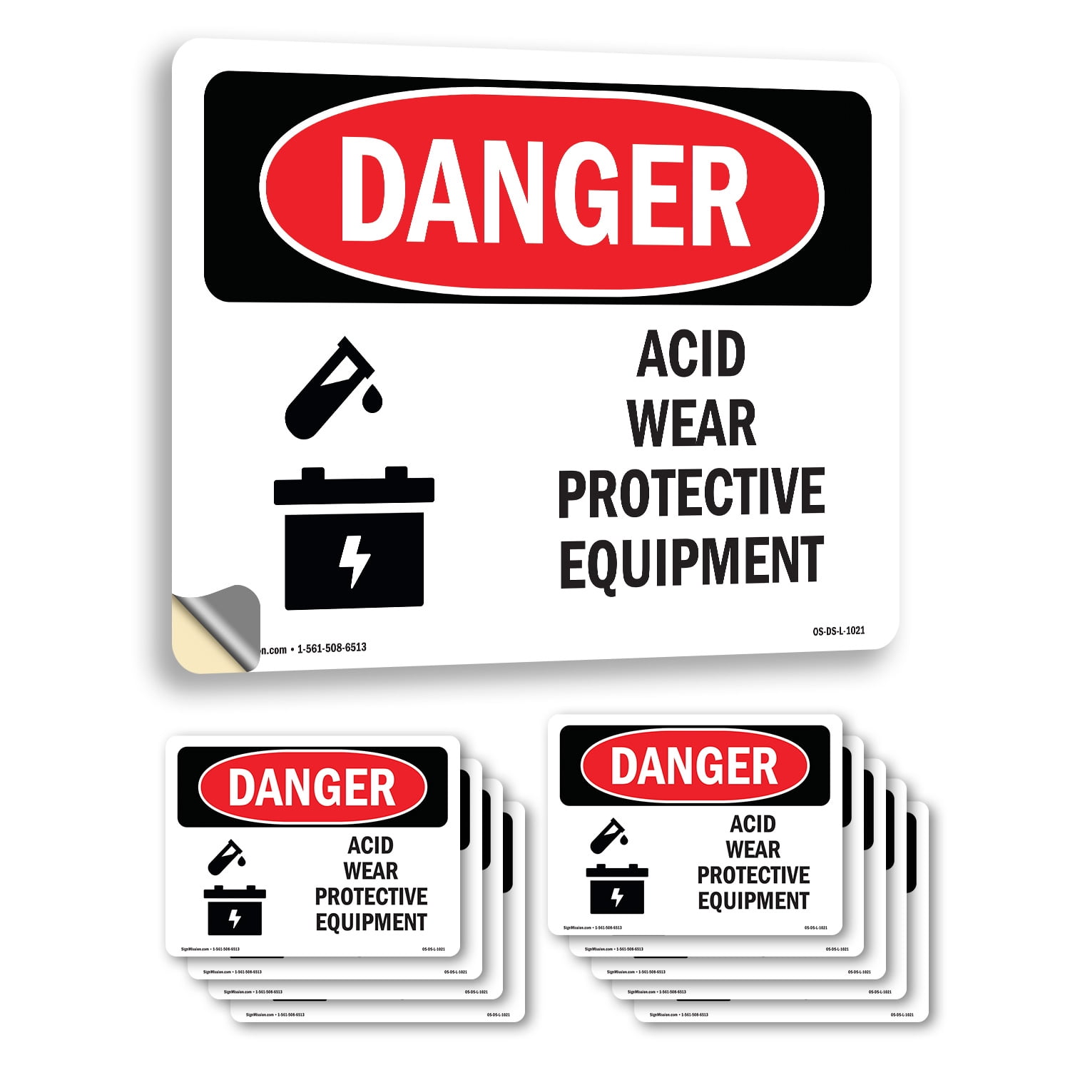 Acid Wear Protective Equipment OSHA Danger Vinyl Decal Label 10 Inch x ...