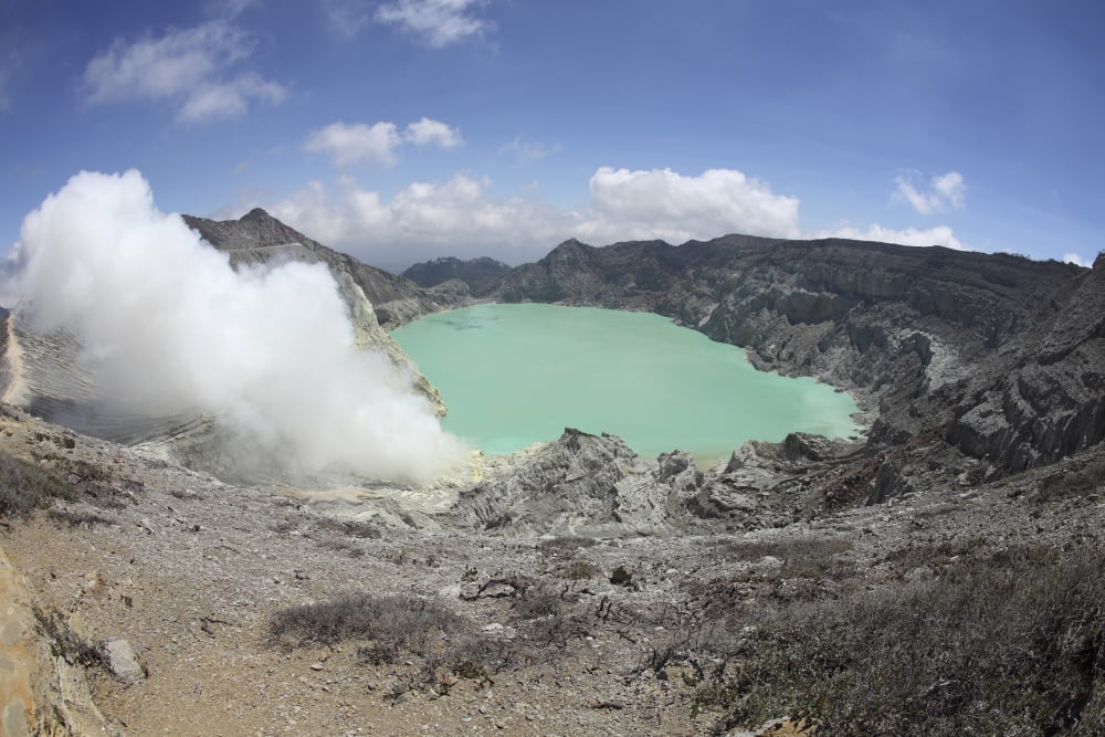 Acidic crater lake Kawah Ijen volcano Java Indonesia Canvas Art - Richard RoscoeStocktrek Images (18 x 12)