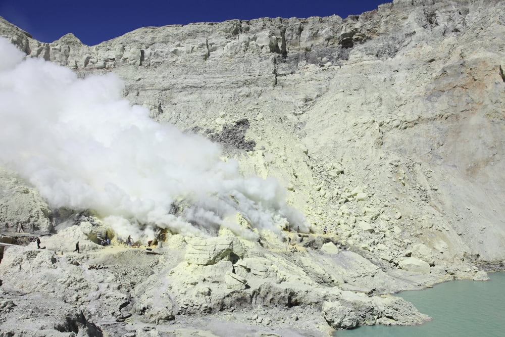 Acidic crater lake Kawah Ijen volcano Java Indonesia Canvas Art - Richard RoscoeStocktrek Images (35 x 23)