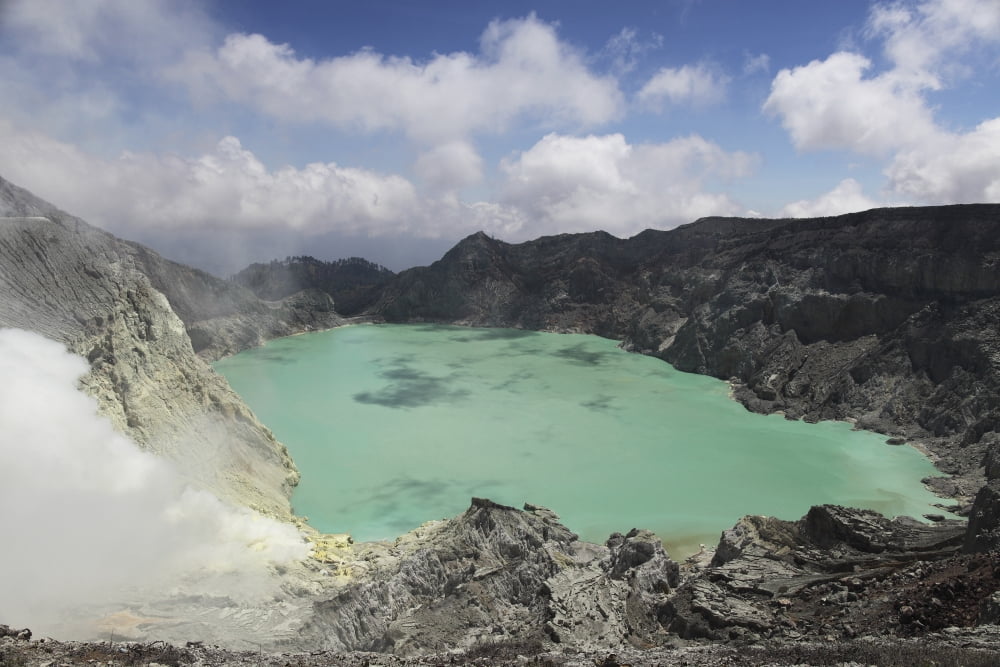 Acidic crater lake Kawah Ijen volcano Java Indonesia Canvas Art - Richard RoscoeStocktrek Images (35 x 23)