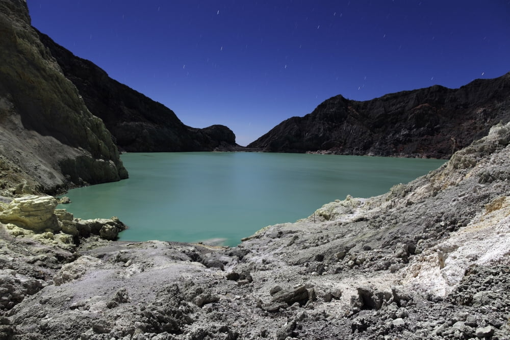 Acidic crater lake on Kawah Ijen Volcano Java Indonesia Canvas Art - Richard RoscoeStocktrek Images (35 x 23)