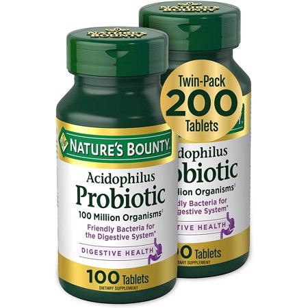 Acidophilus Probiotic by Nature's Bounty, Dietary Supplement, For Digestive Health, Twin Pack, 200 Tablets