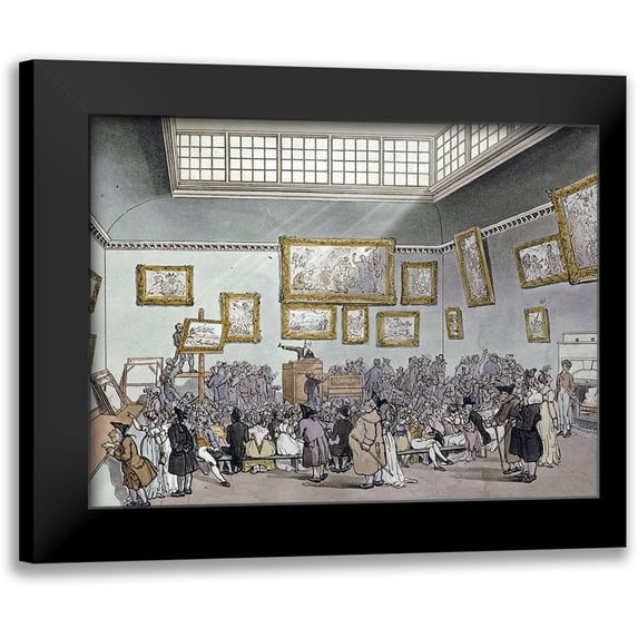 Ackermann, R. 14x12 Black Modern Framed Museum Art Print Titled - Colored Aquatint of Christies Auction Room
