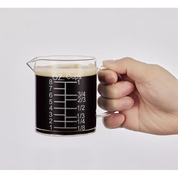 Ackers Etched Graduated Glass Measuring Cup - [Insulated Handle | V-Shaped Spout] - High Borosilicate Glass Measuring Cup for Kitchen or Dining, Easy to Read, 250ml (8oz, 1 Cup)