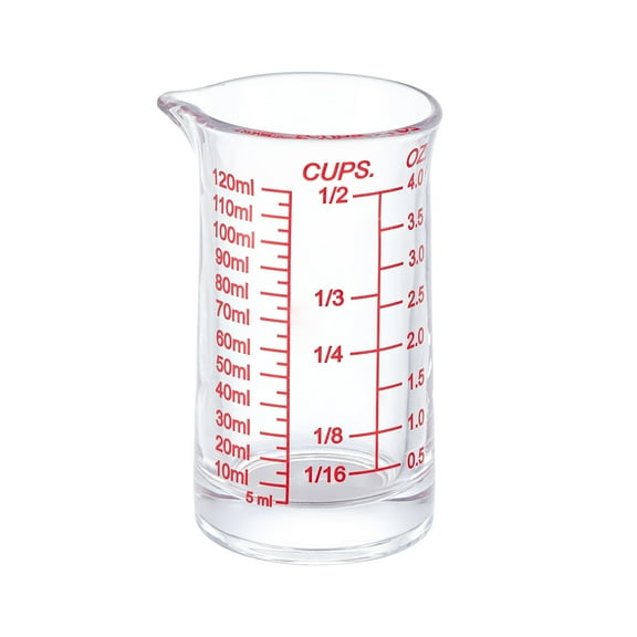 120ML Liquid Measuring Cup 4 Ounce, Heavy Duty Clear Glass with Red Measurement Lines, V-Spout Design for Espresso Cocktails Baking, Multi-Purpose